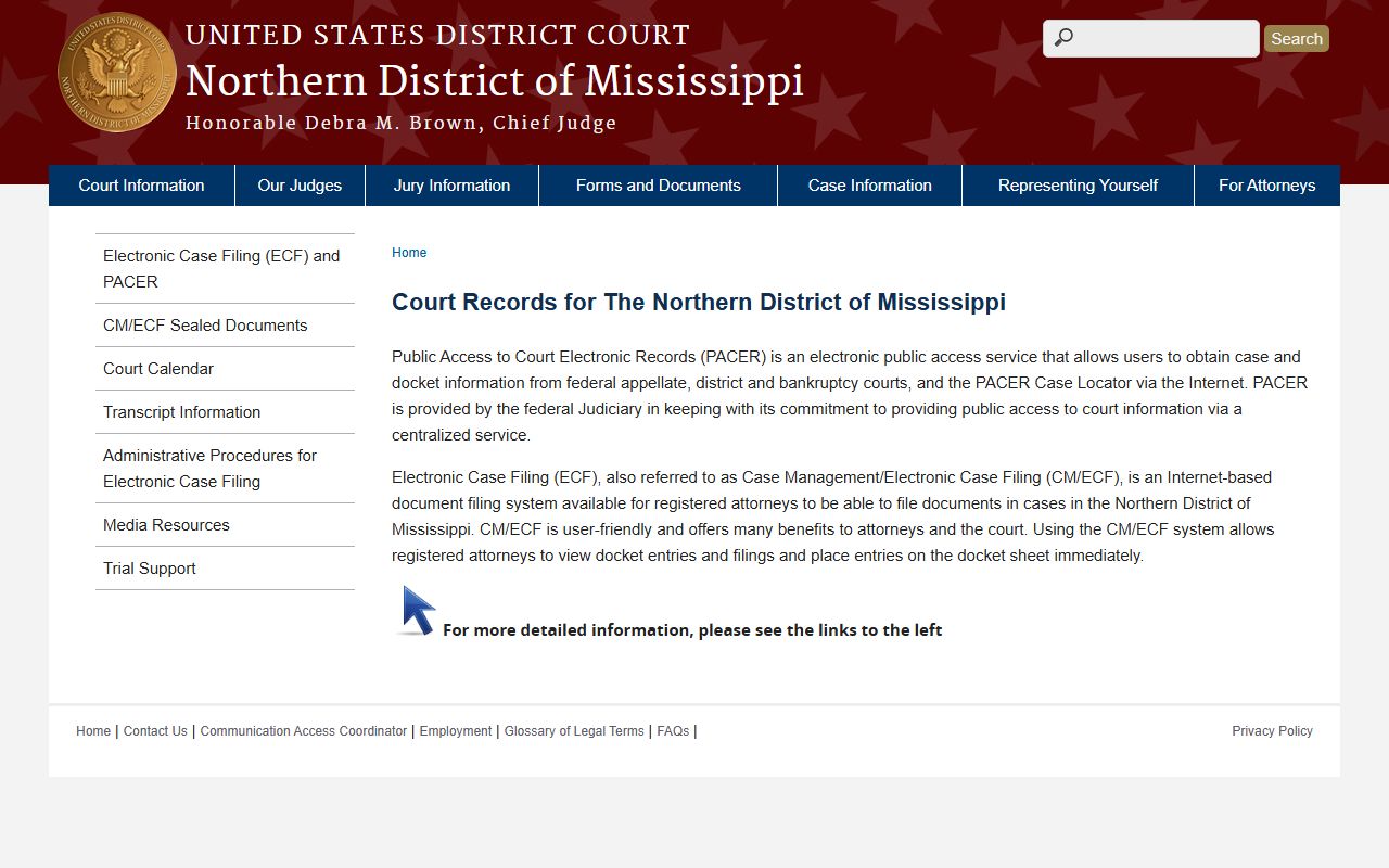 Benton County federal court dockets and case information for the Northern District of Mississippi