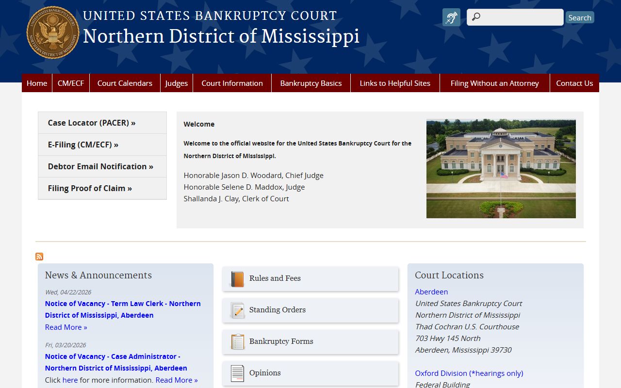 Benton County bankruptcy court dockets for the Northern District of Mississippi
