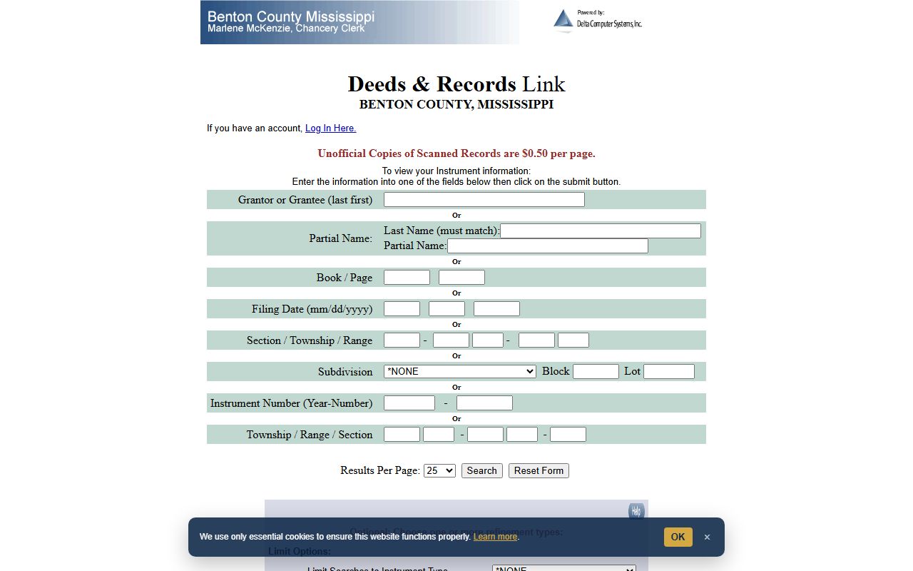 Benton County deed and land court records search form