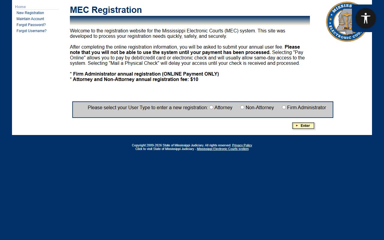 PAMEC public access registration for Benton County court records