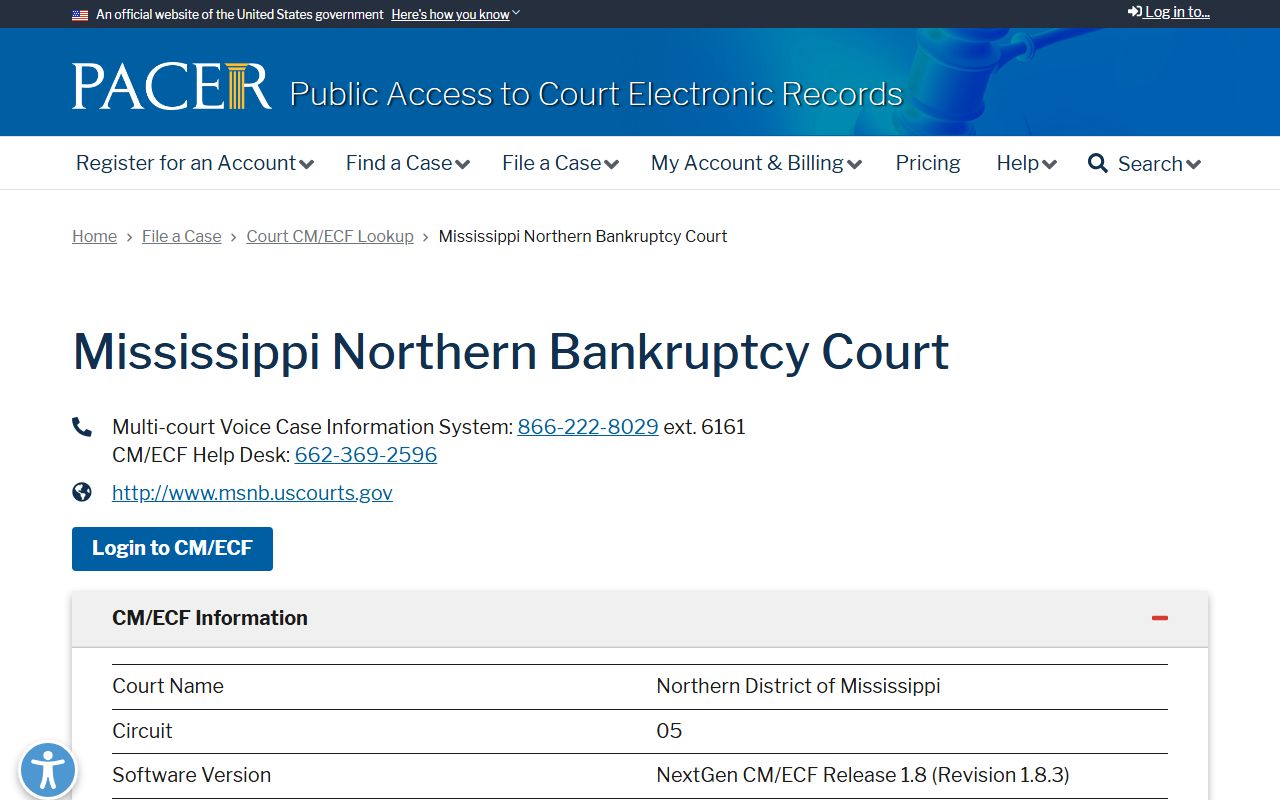 Benton County federal court records PACER bankruptcy court lookup for Northern Mississippi