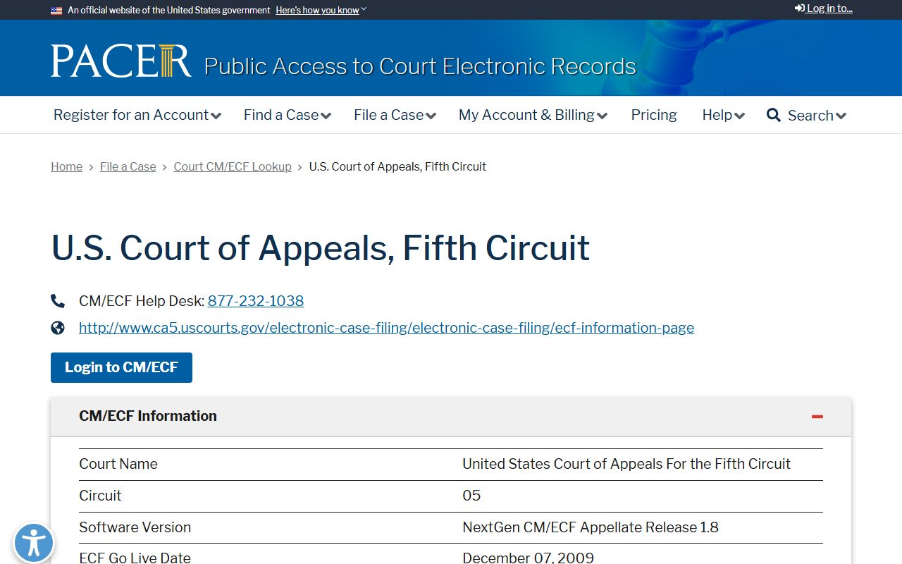 Benton County federal criminal court records PACER lookup for the Fifth Circuit appeals