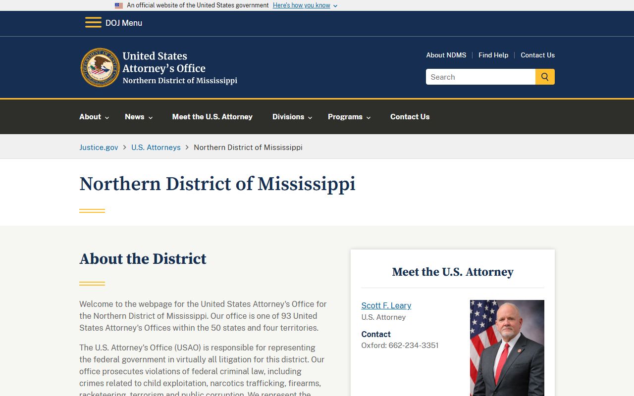 Benton County federal criminal court records at the U.S. Attorney Northern District of Mississippi