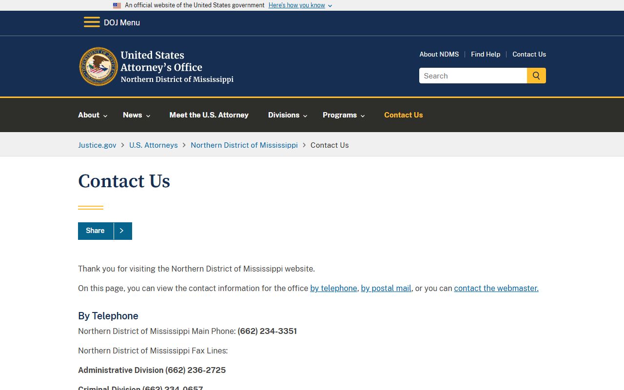 Benton County federal criminal court records contact page for the U.S. Attorney office