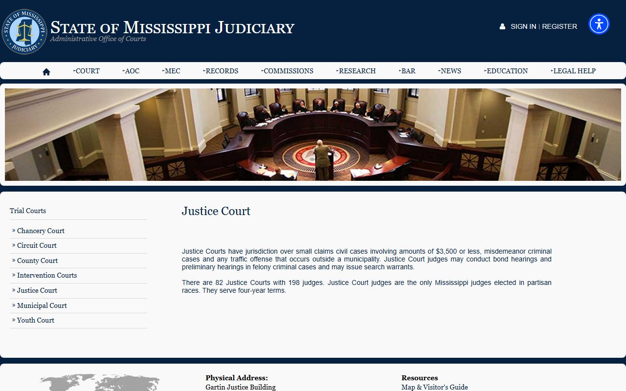 Benton County Justice Court records overview on the Mississippi Judiciary site