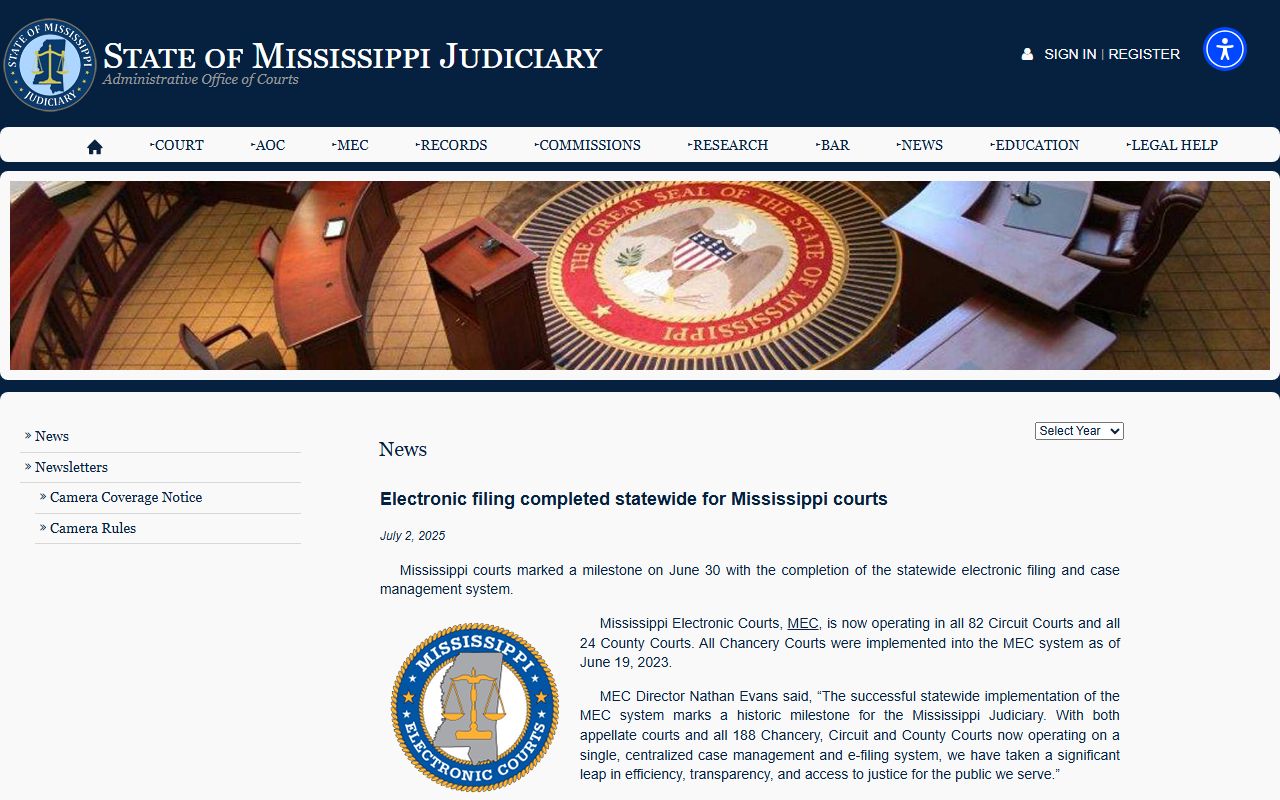 Statewide e-filing news for Benton County Circuit Court records in Mississippi