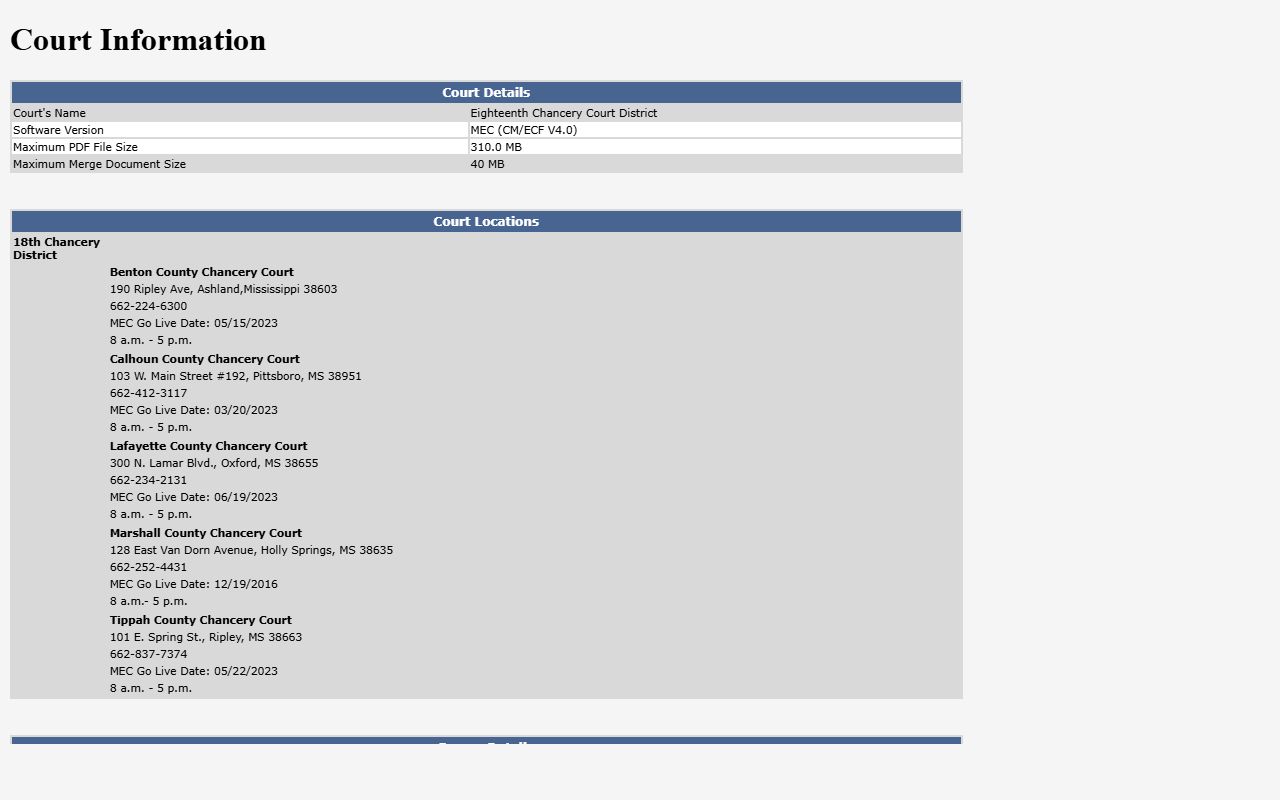 Eighteenth Chancery MEC page for Benton County court records