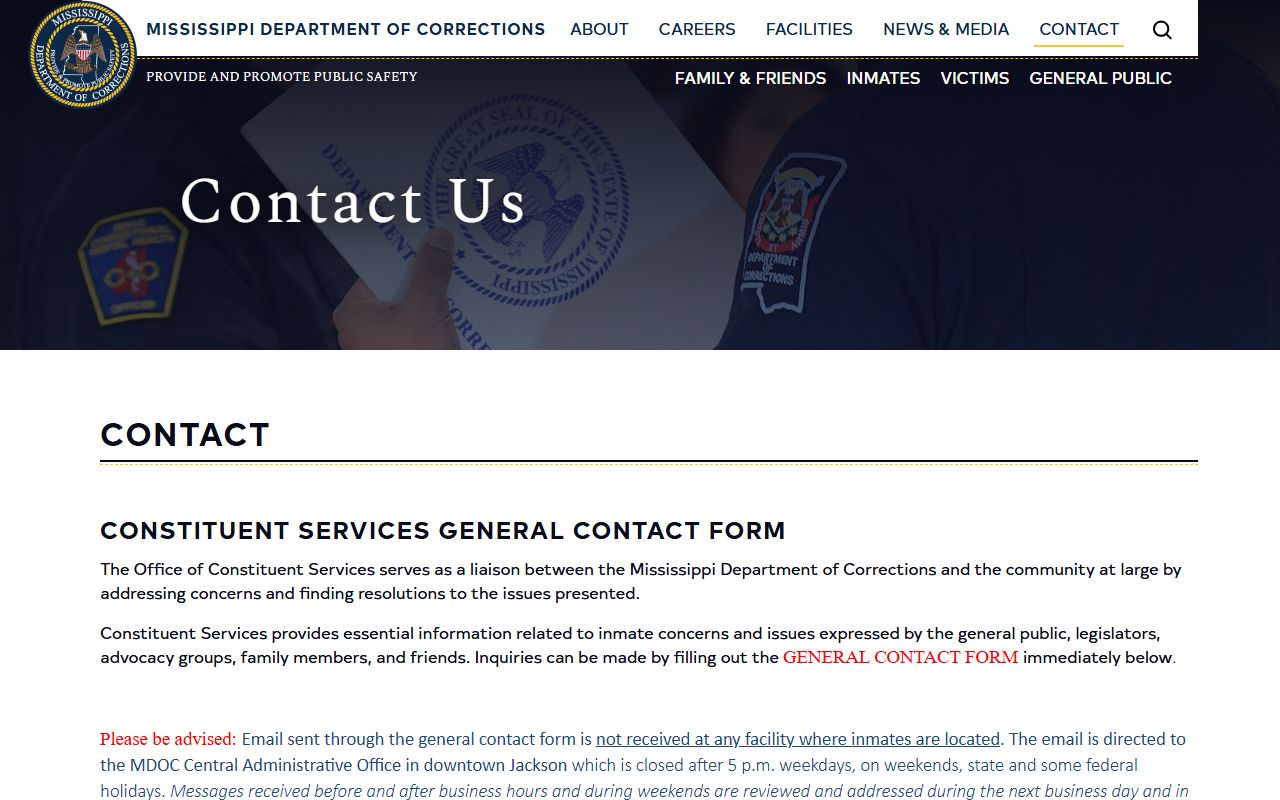 Benton County inmate records contact options on the MDOC contact page