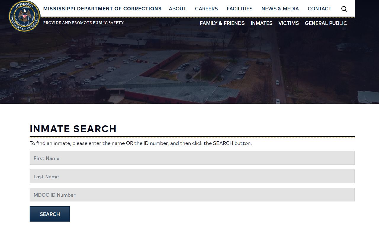 Benton County inmate records lookup on the Mississippi MDOC inmate search page