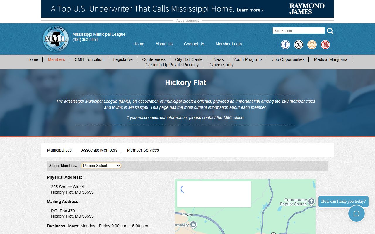 Hickory Flat municipal page for Benton County marriage and divorce records