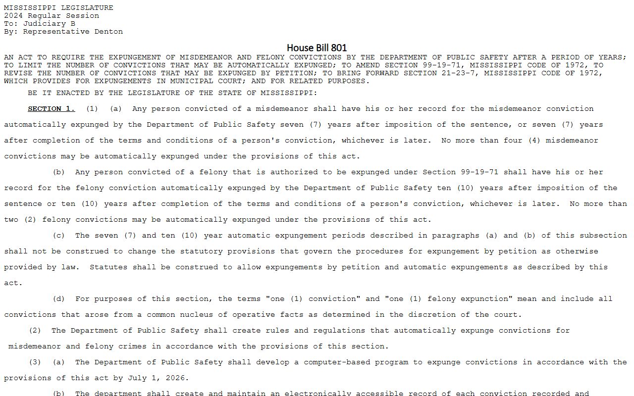 Mississippi expungement bill tied to public access rules for Benton County probate records