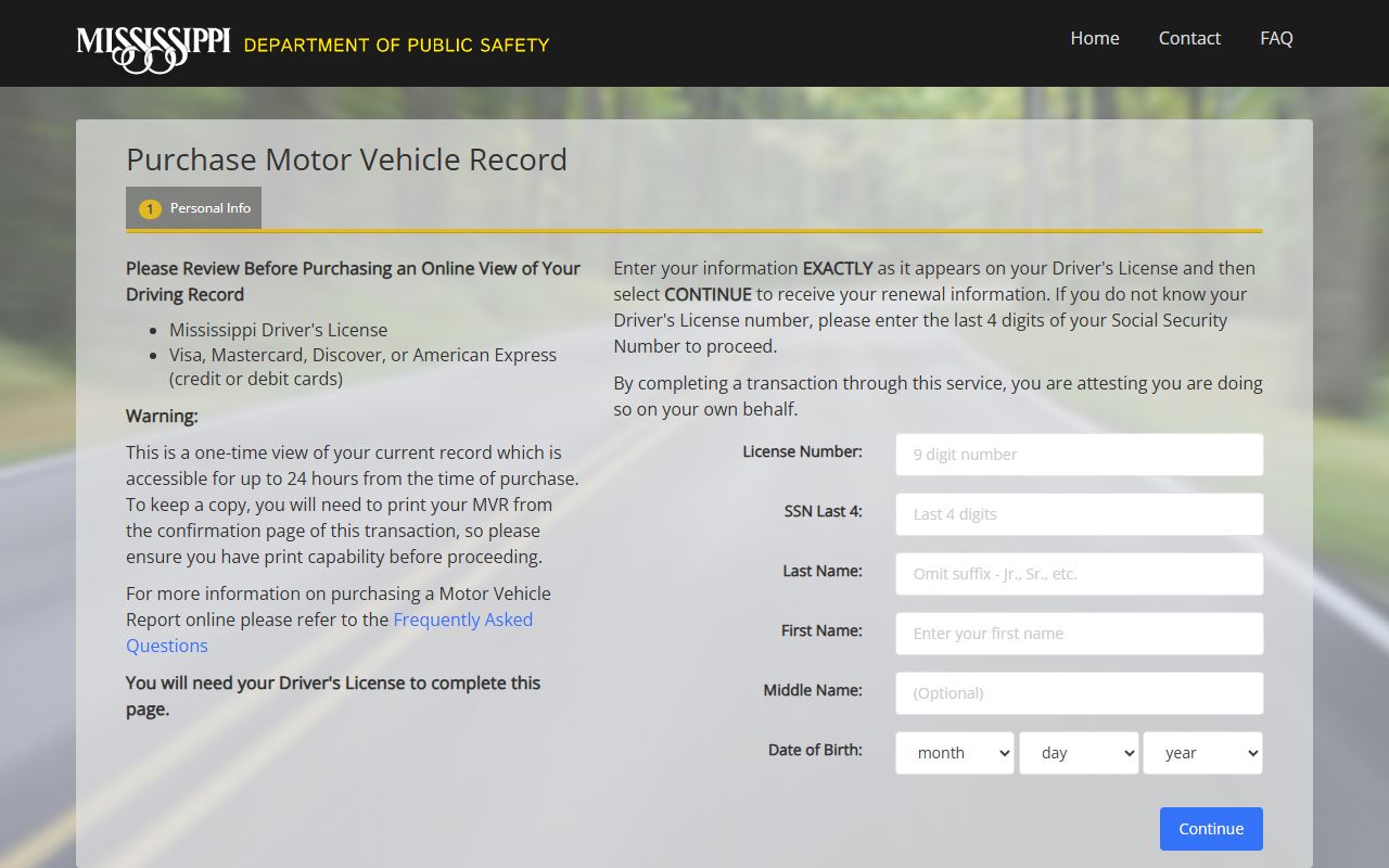 Benton County traffic court records and the Mississippi driver record request portal